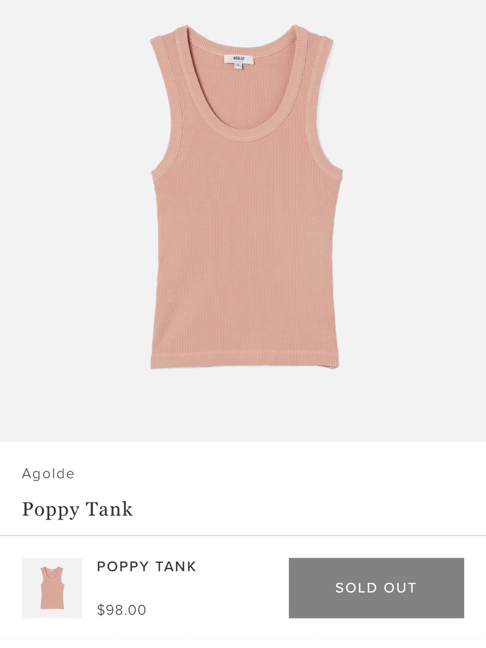 Agolde Poppy Ribbed Tank - Pink Salt - small